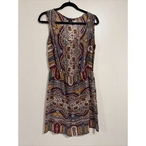 Lucky Brand Womens Small Boho Paisley Sleeveless Silk Mini Dress Gypsy Summer